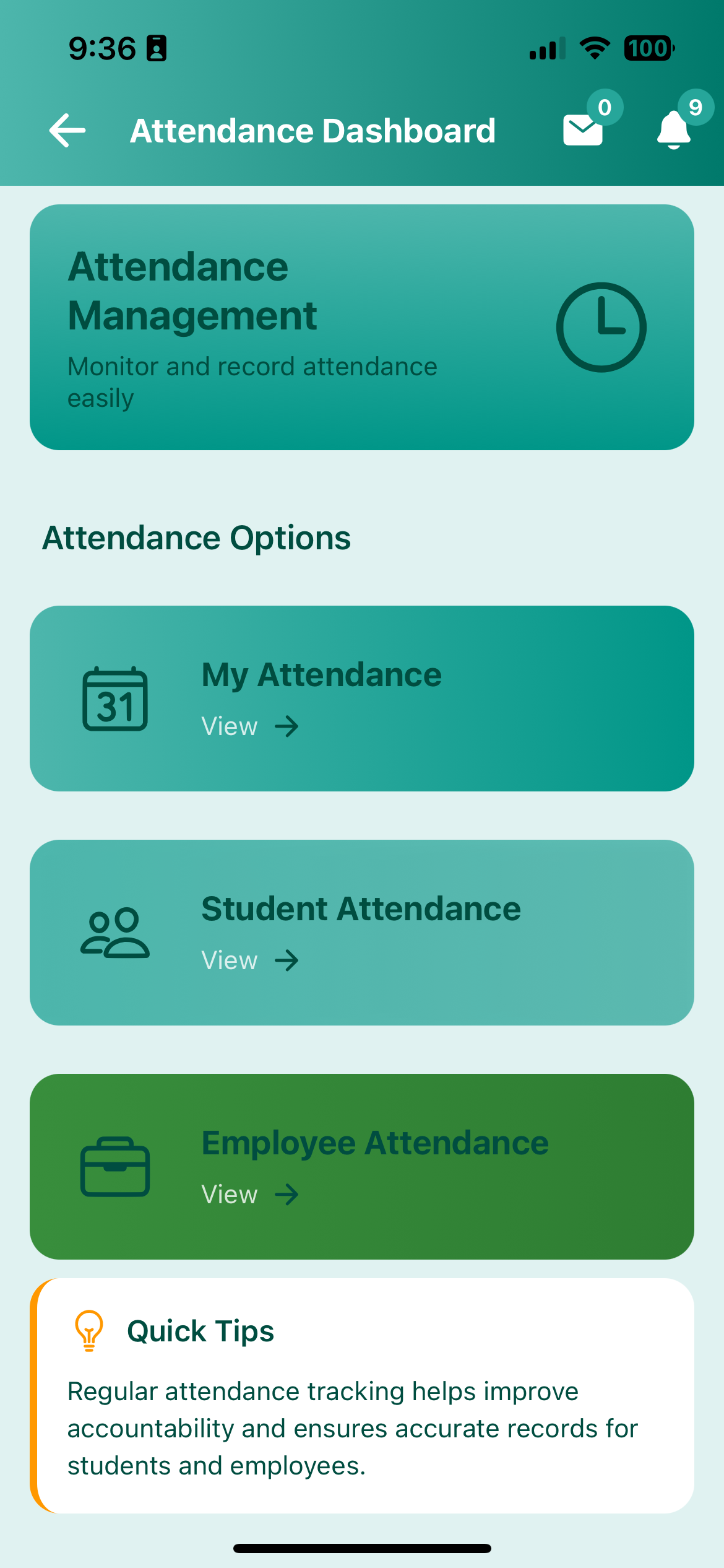 Teacher viewing student attendance records on the Schoolites app