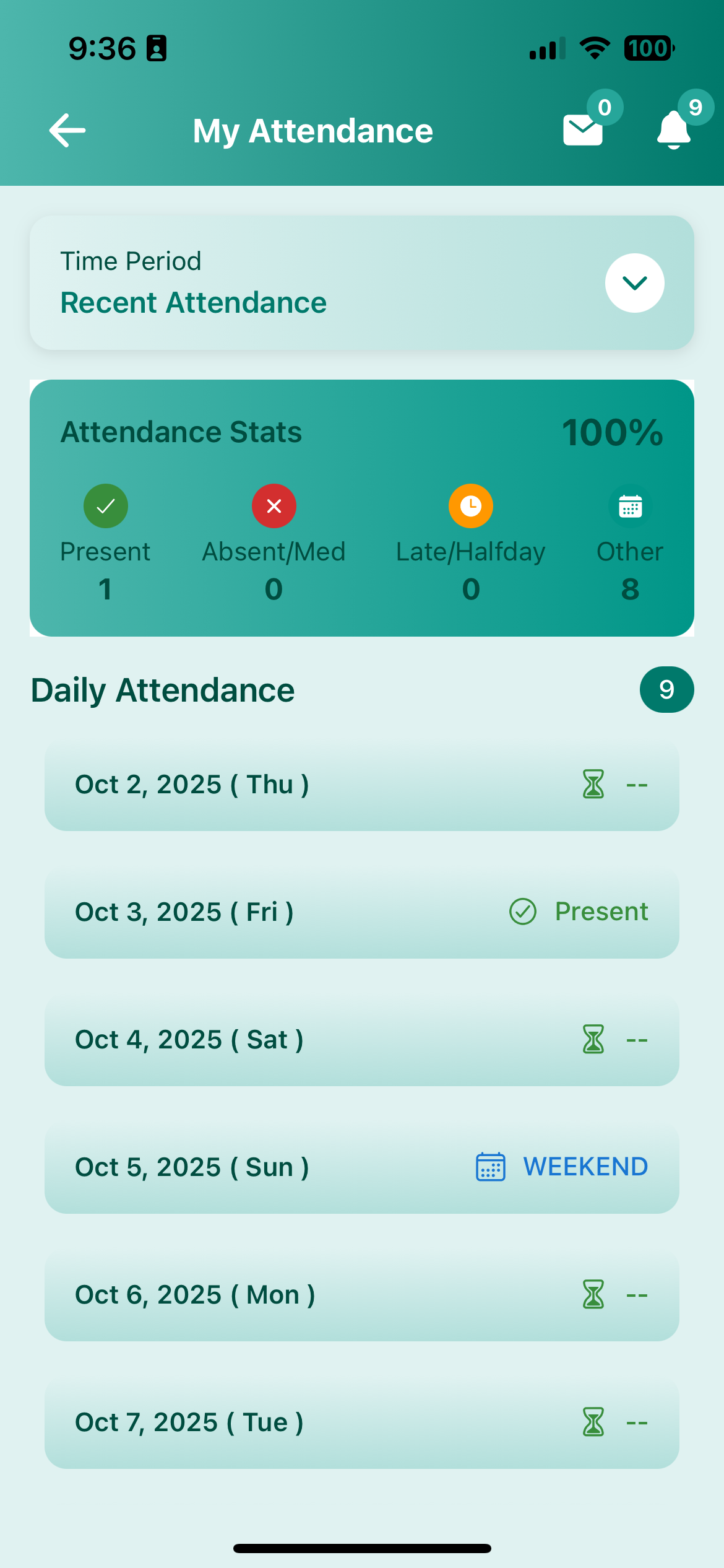 Teacher viewing student attendance records on the Schoolites app