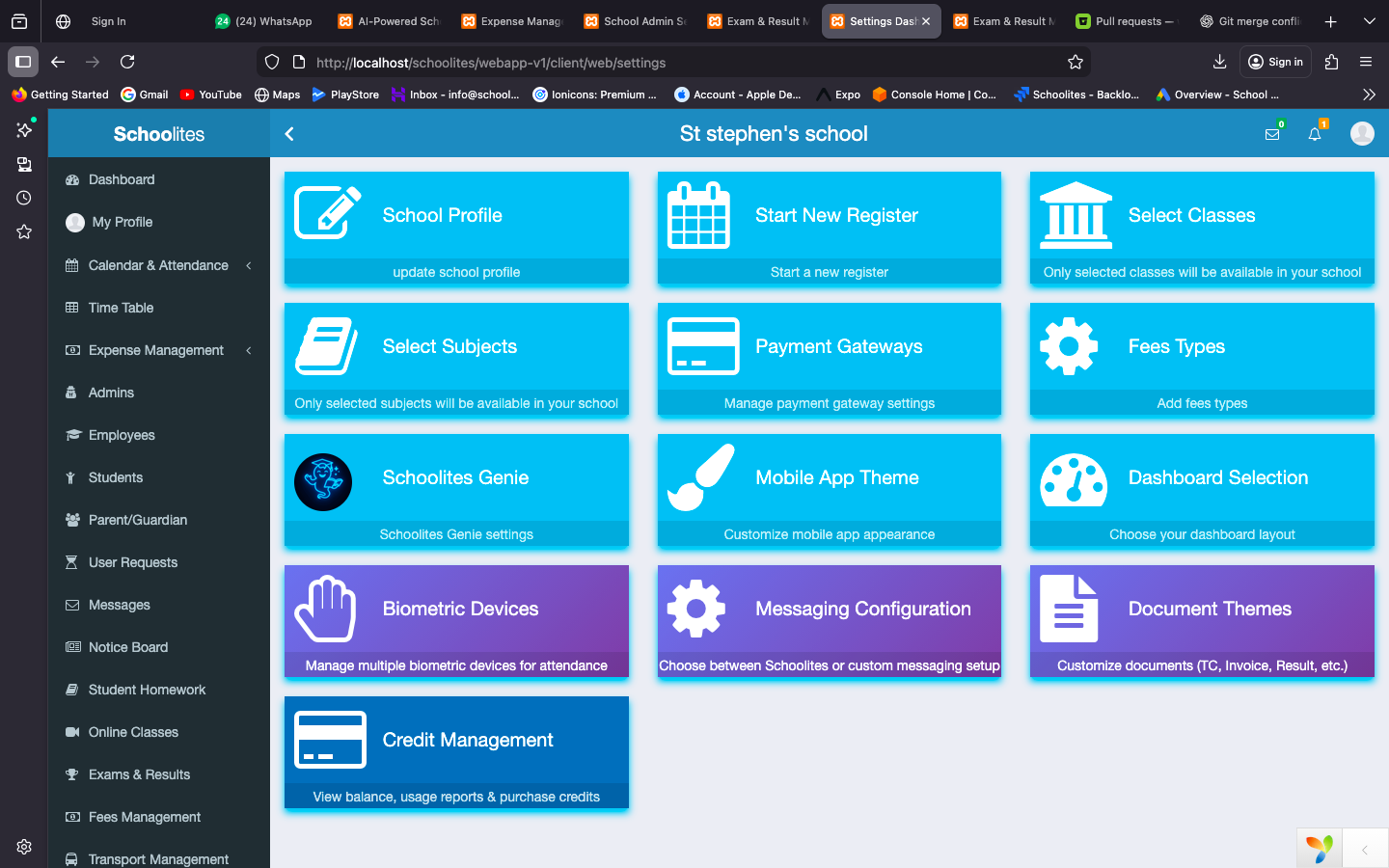 Admin Settings Dashboard